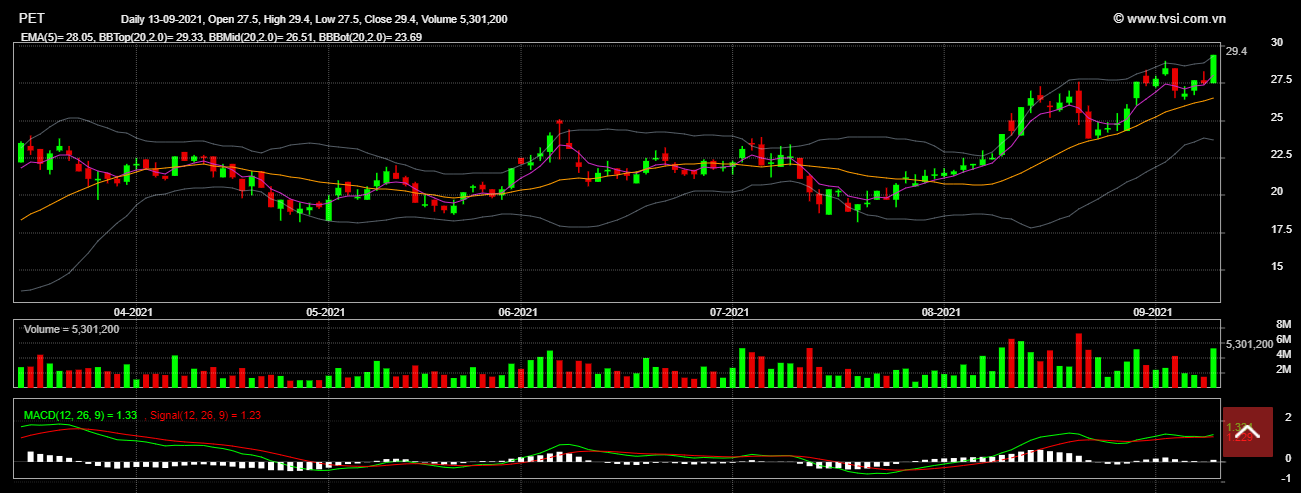 Đồ thị phân tích kỹ thuật cổ phiếu PET