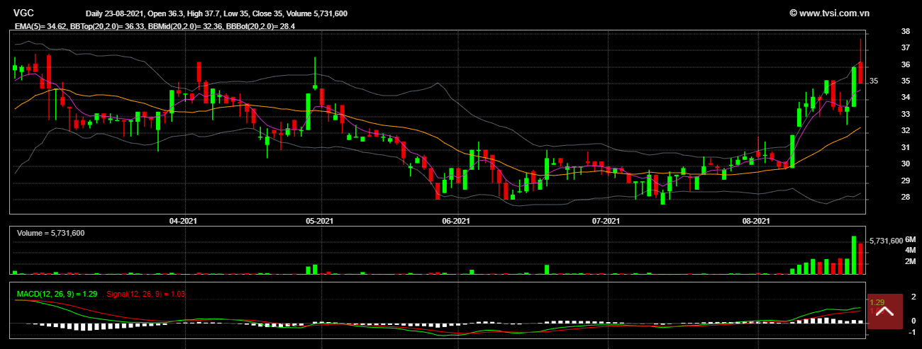 Đồ thị phân tích kỹ thuật cổ phiếu VGC